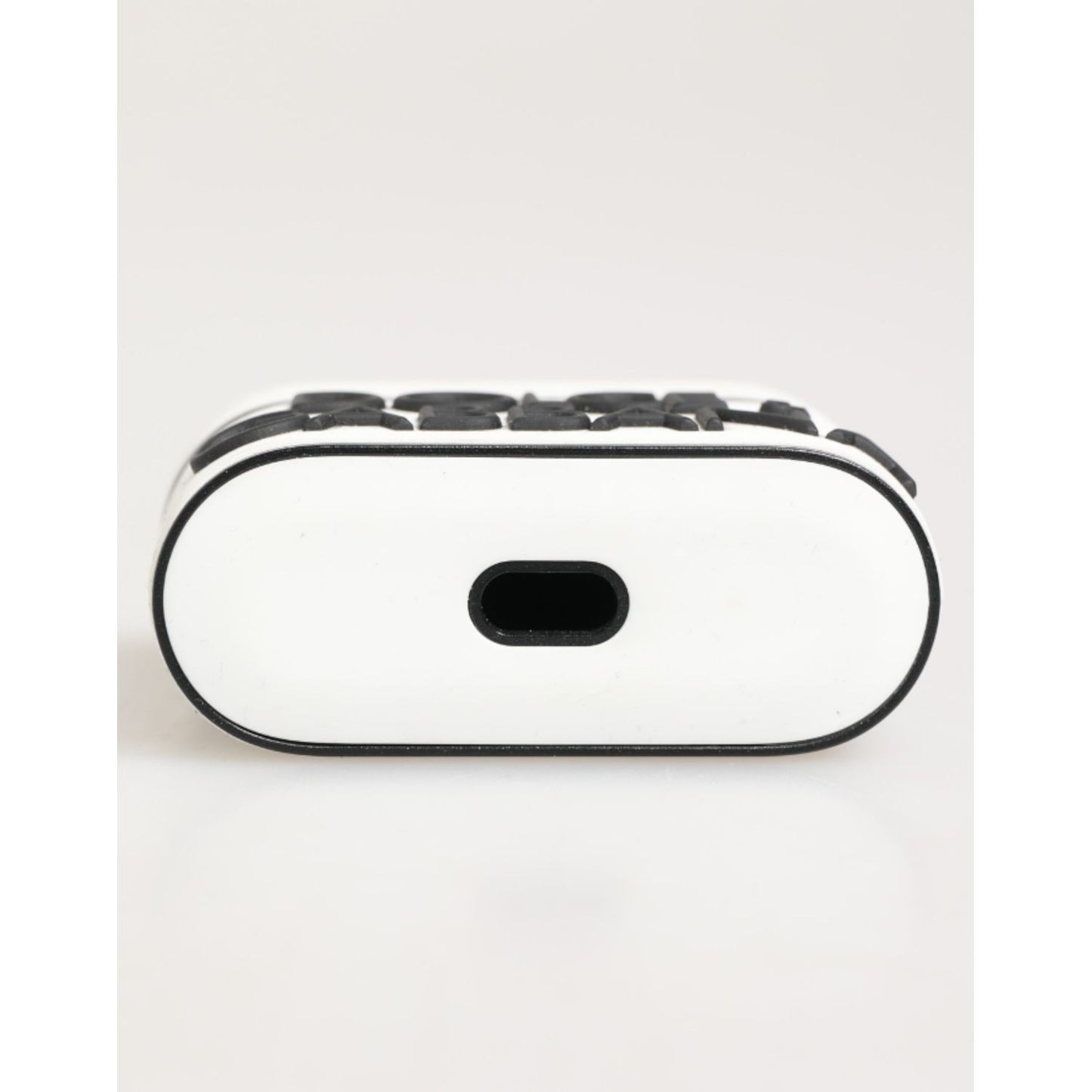 Dolce & Gabbana White Black Rubber Logo Embossed Accessory Airpods Case with embossed DG logo, durable rubber design.