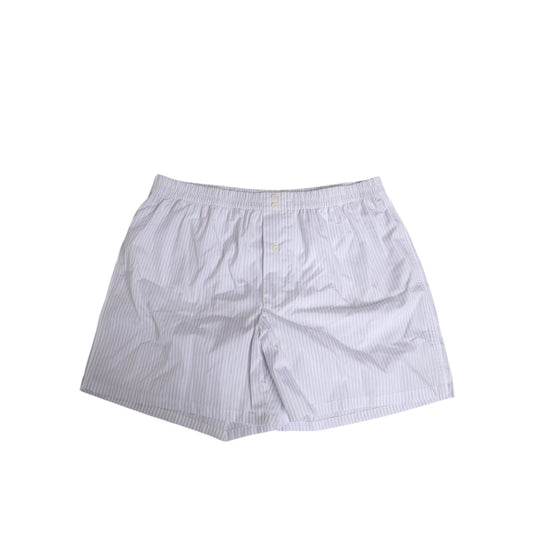 Dolce & Gabbana White Blue Cotton Striped Button Fly Shorts Swimwear showcasing elegant design and luxury quality.