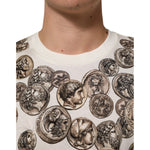 Dolce & Gabbana White Coin Print Cotton Crew Neck Men T-shirt with coin motif detail
