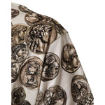 Close-up view of Dolce & Gabbana White Coin Print Cotton Crew Neck Men T-shirt featuring coin motif design
