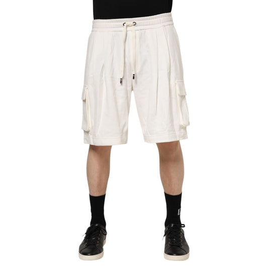 Dolce & Gabbana White Cotton Cargo Bermuda Sweatshorts Shorts with drawstring waist and cargo pockets, relaxed fit. Made in Italy.