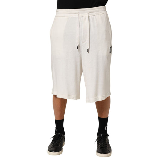 Dolce & Gabbana White Cotton Logo Plaque Men Bermuda Shorts Dolce & Gabbana