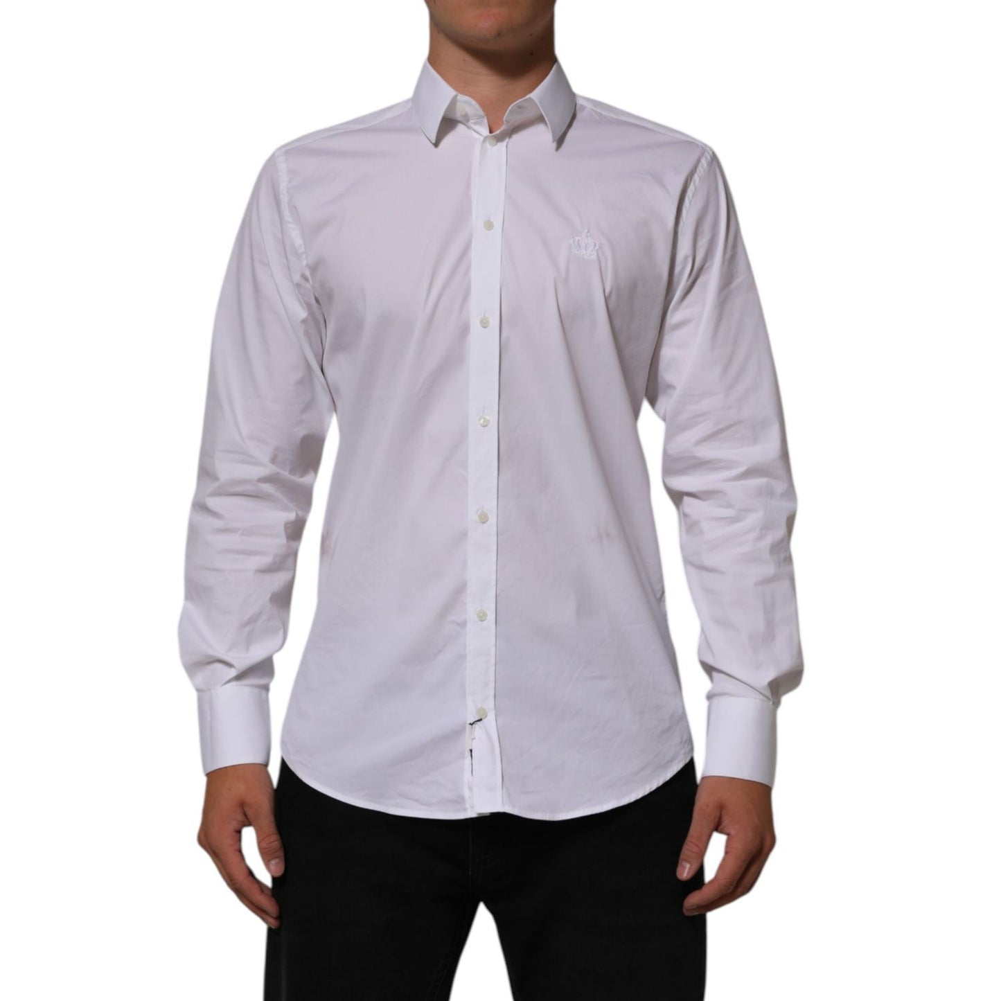 Dolce & Gabbana White Cotton MARTINI Formal Men Dress Shirt displayed on a mannequin.