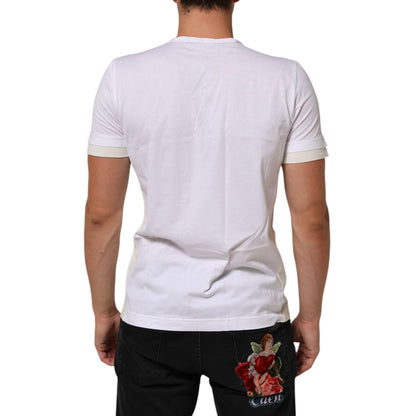 Back view of Dolce & Gabbana White Cotton Pocket Crew Neck Men Tee T-shirt, short sleeves, classic fit, styled with black jeans.