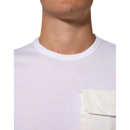 Dolce & Gabbana White Cotton Pocket Crew Neck Men Tee T-shirt with front pocket detail and crew neck design.