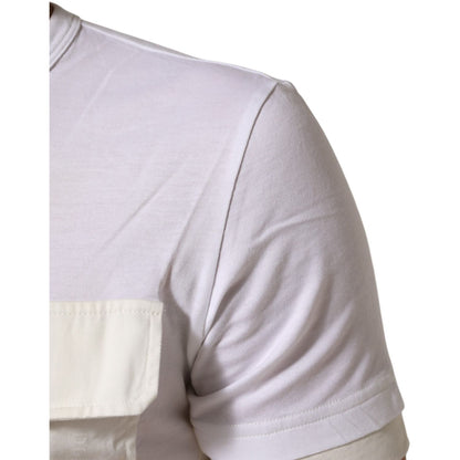 Dolce & Gabbana White Cotton Pocket Crew Neck Men Tee T-shirt close-up of sleeve and chest pocket detail.