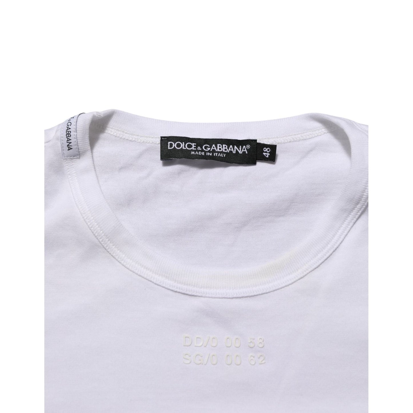 Dolce & Gabbana White Cotton Pocket Crew Neck Men Tee T-shirt featuring classic crew neck design and brand label.