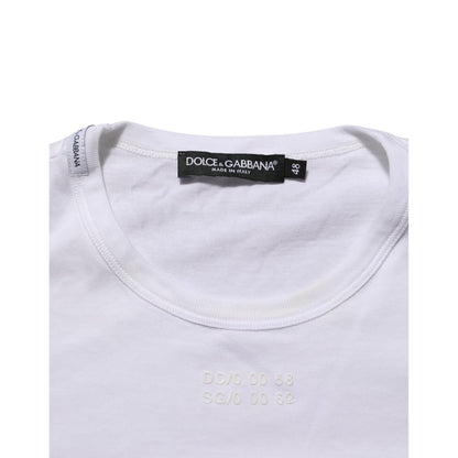 Dolce & Gabbana White Cotton Pocket Crew Neck Men Tee T-shirt featuring classic crew neck design and brand label.