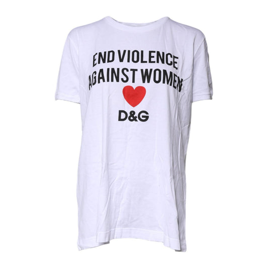 Dolce & Gabbana White Cotton Printed Round Neck Top T-shirt Dolce & Gabbana