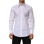 Dolce & Gabbana White Cotton Slim Fit Dress Formal Men Shirt, elegant luxury attire for business and upscale occasions.