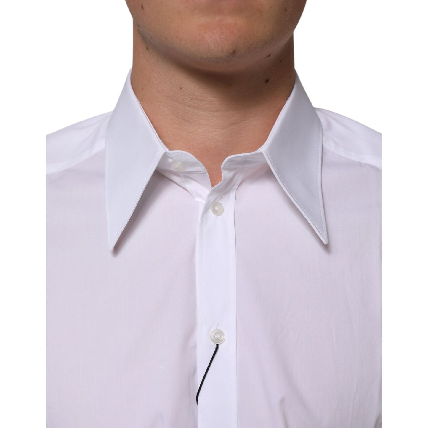 Dolce & Gabbana White Cotton Slim Fit Dress Formal Men Shirt with button closure and sharp collar, crafted in Italy.