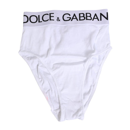Dolce & Gabbana White Cotton Stretch High Waist Panty Underwear