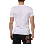 Back view of a Dolce & Gabbana White Cotton V-Neck Short Sleeves T-shirt, featuring a classic fit and short sleeves for versatile style.