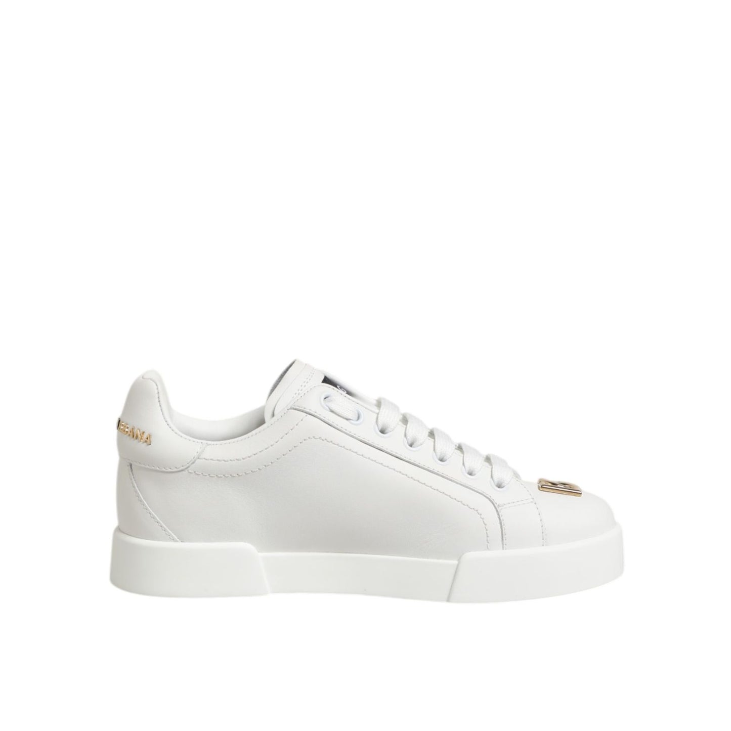 Dolce & Gabbana White DG Leather Low Top Sneakers Shoes in white leather with iconic DG logo and classic low-top design.