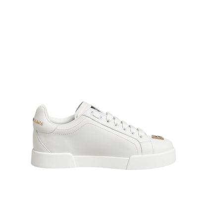 Dolce & Gabbana White DG Leather Low Top Sneakers Shoes in white leather with iconic DG logo and classic low-top design.