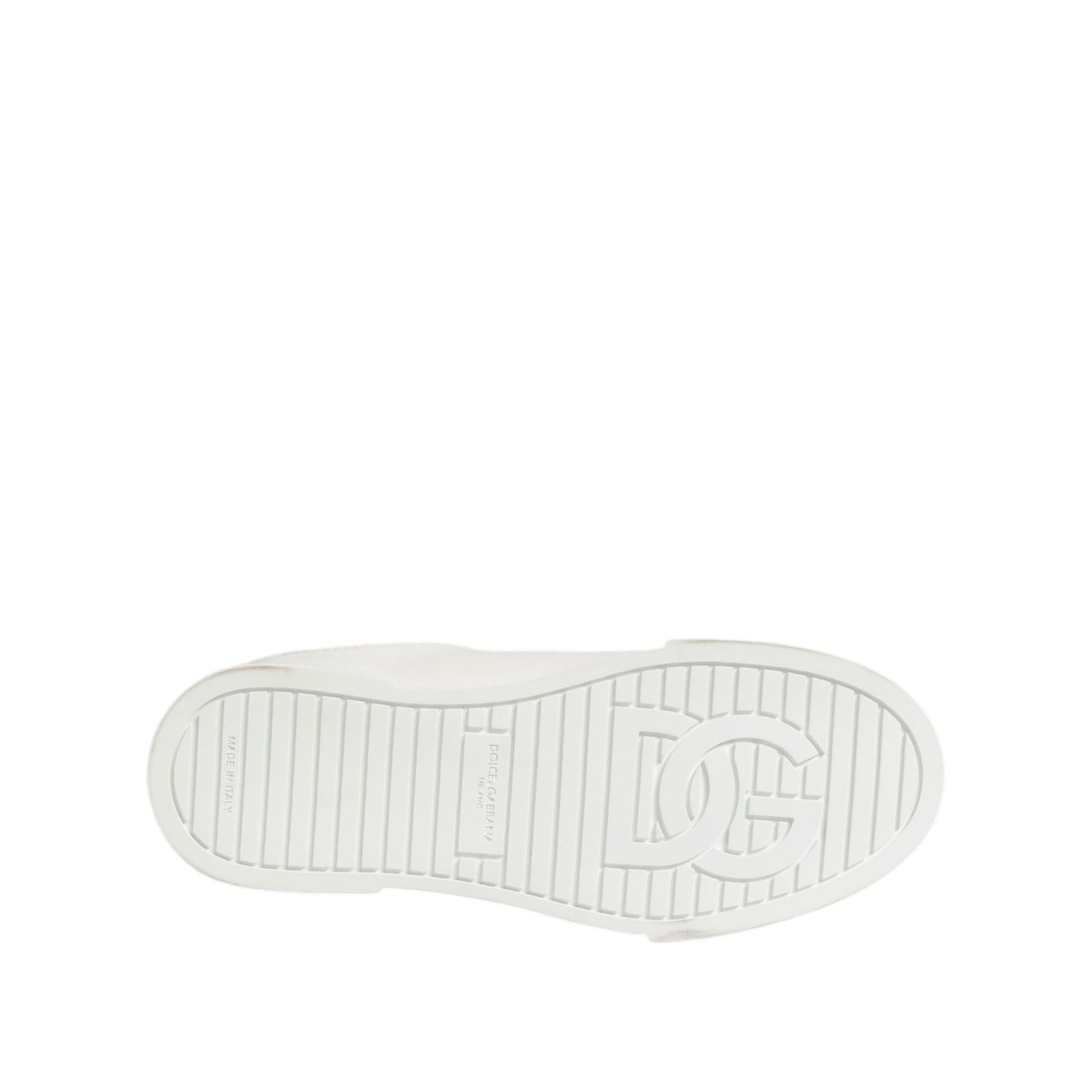 Sole view of Dolce & Gabbana White DG Leather Low Top Sneakers Shoes with logo detailing