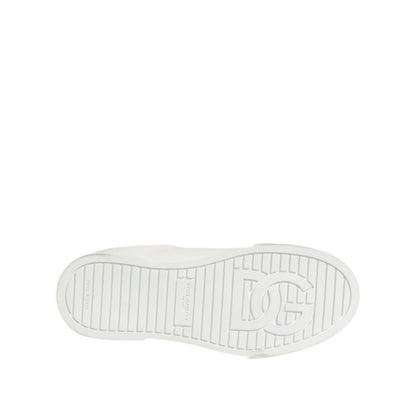 Sole view of Dolce & Gabbana White DG Leather Low Top Sneakers Shoes with logo detailing
