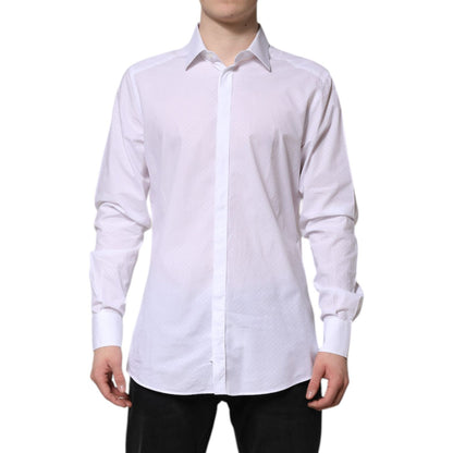 Dolce & Gabbana White GOLD Cotton Long Sleeves Formal Shirt