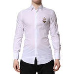 Dolce & Gabbana White GOLD Crown Bee Men Dress Formal Shirt, slim fit, white cotton, button closure, Italian made.