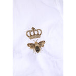 Dolce & Gabbana White GOLD Crown Bee Men Dress Formal Shirt detail featuring embroidered crown and bee motifs on white cotton.