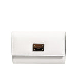 Dolce & Gabbana White Leather Card Case Holder Wallet Gold Logo Plate Key Holder, white textured leather, gold-tone logo plate.