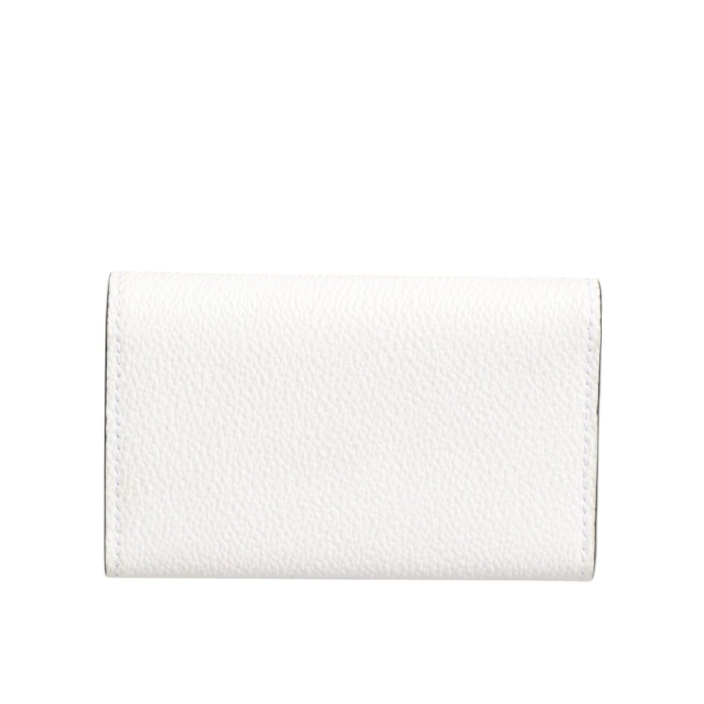 Dolce & Gabbana White Leather Card Case Holder Wallet Gold Logo Plate Key Holder with textured finish. Stylish and functional design.