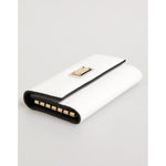 Dolce & Gabbana White Leather Card Case Holder Wallet Gold Logo Plate Key Holder in fine textured leather with snap closure