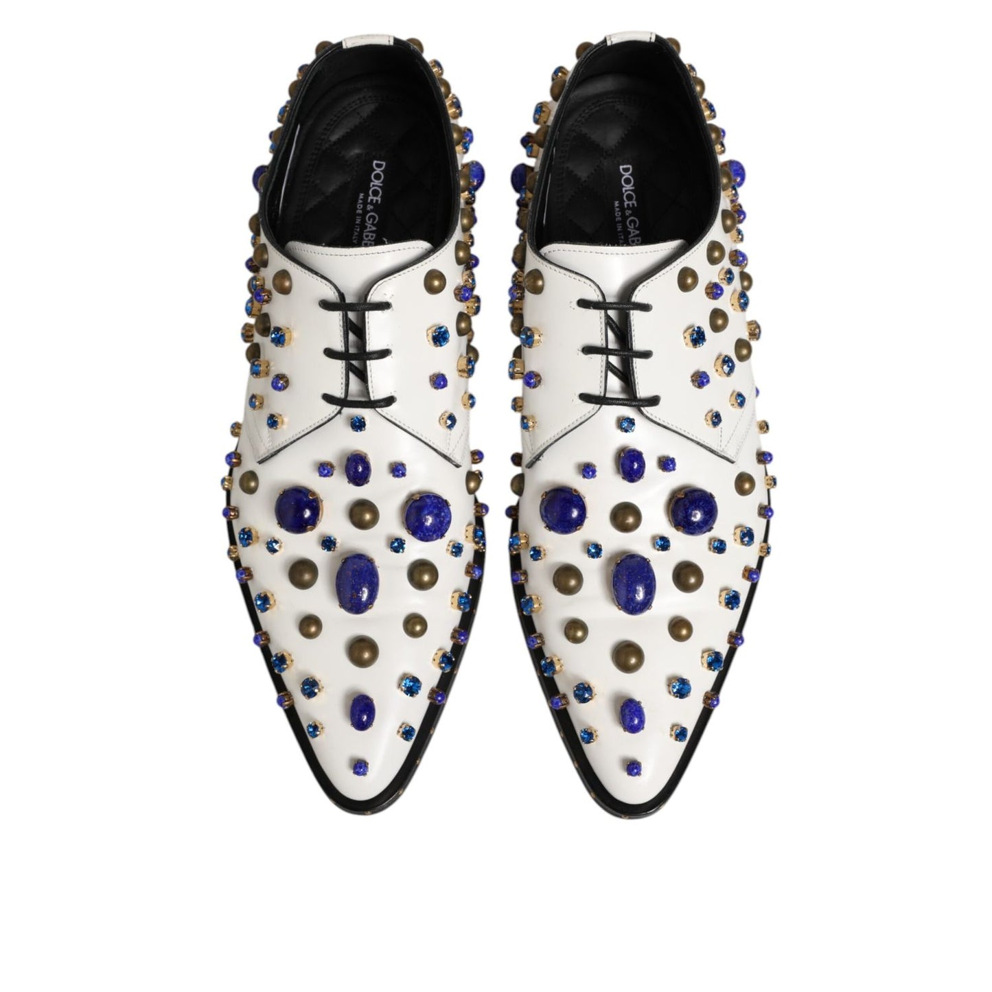 Dolce & Gabbana White Leather Crystals Embellished Dress Shoes with multicolor crystal design, elegant and bold style footwear