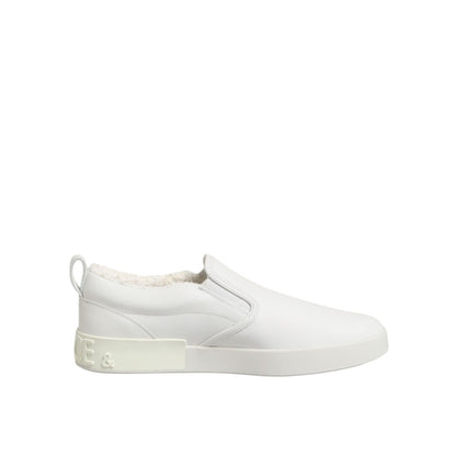 Dolce & Gabbana White Leather Low Top Slip On Sneakers Shoes with smooth leather and elastic side panels for effortless style.