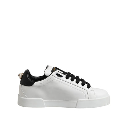 Dolce & Gabbana White Leather Portofino Lace Up Sneakers Shoes