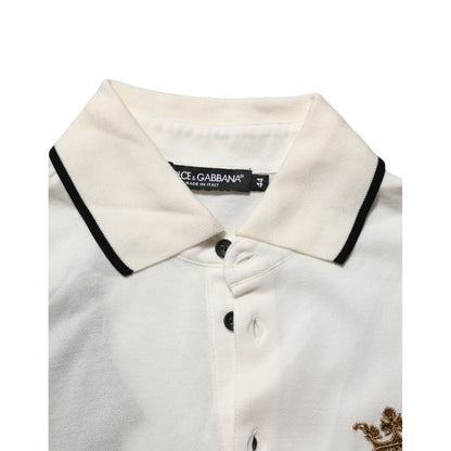Dolce & Gabbana White Logo Embroidery Cotton Polo T-shirt