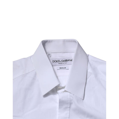 Dolce & Gabbana White Long Sleeves Dress GOLD Formal Shirt