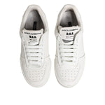 Top view of Dolce & Gabbana White Miami Leather Low Top Sneakers Shoes with lace-up closure and sleek design.