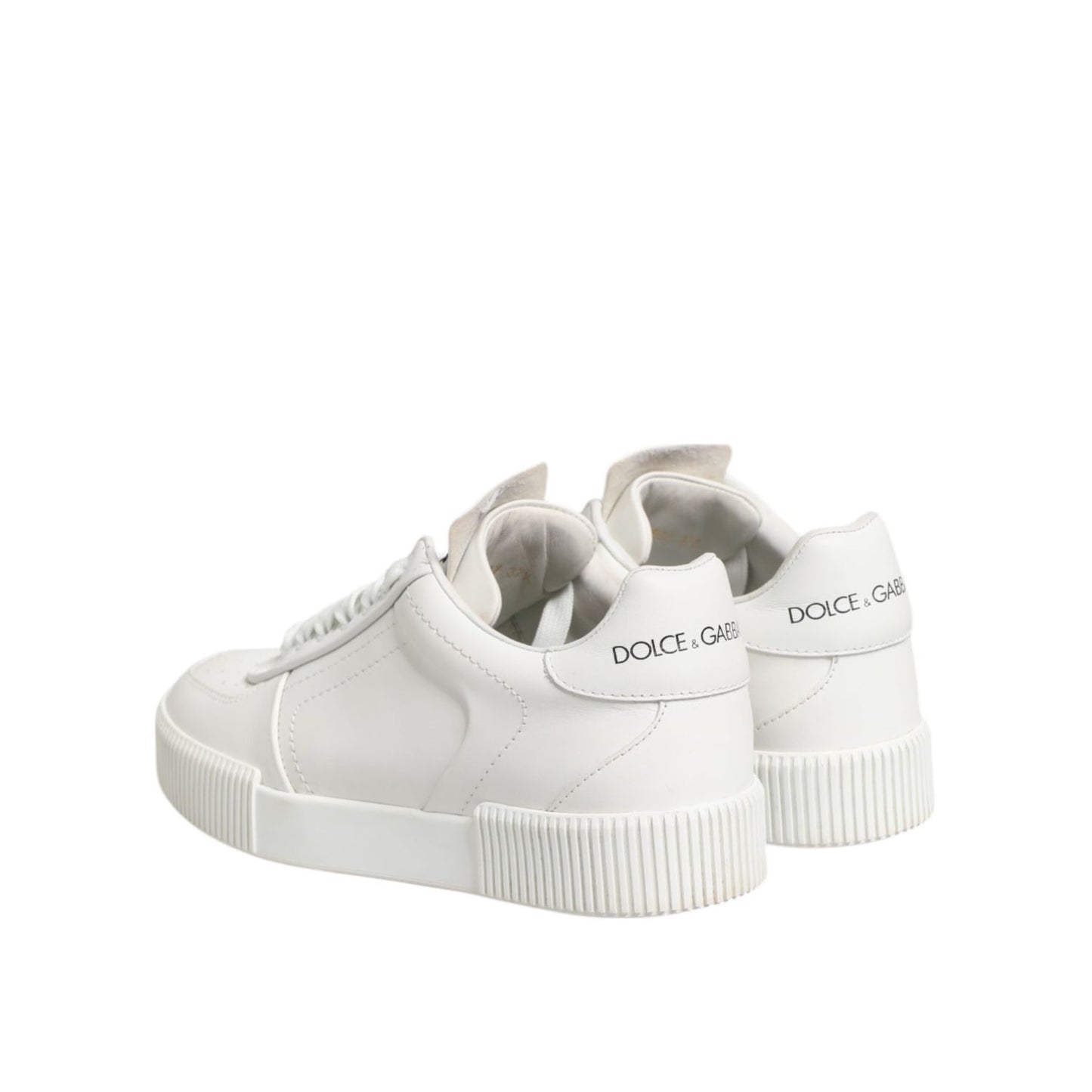 Dolce & Gabbana White Miami Leather Low Top Sneakers Shoes with subtle branding and minimalist design.