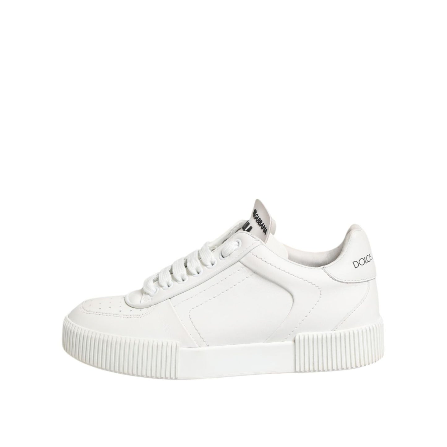 Dolce & Gabbana White Miami Leather Low Top Sneakers Shoes in white leather with branding, side view