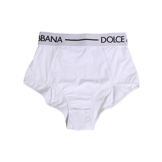 Dolce & Gabbana White Nylon Logo Waistband Coulotte Underwear with iconic logo on waistband, sleek design, made in Italy.
