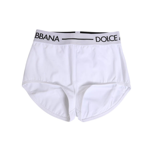 Dolce & Gabbana White Nylon Logo Waistband Shorts Underwear, luxury Italian briefs with iconic logo waistband, sleek and stylish design.