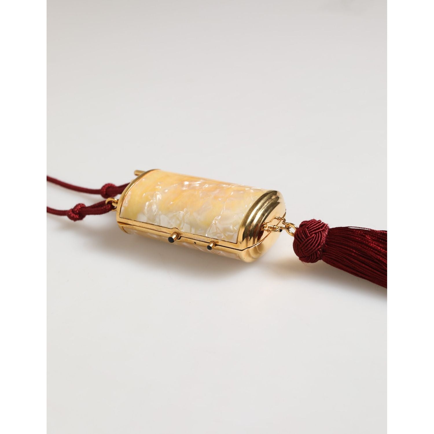 Dolce & Gabbana White Pearl Resin Gold Metal Red Tassel Pendant Bag