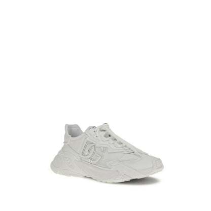 Dolce & Gabbana White Polyamide Athletic Sneakers with rubber TPU sole, lace-up closure, and DG patch, offering style and comfort.