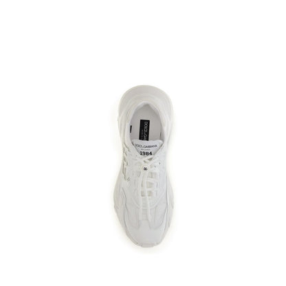 Top view of Dolce & Gabbana White Polyamide Athletic Sneakers with lace-up closure and rubber sole.