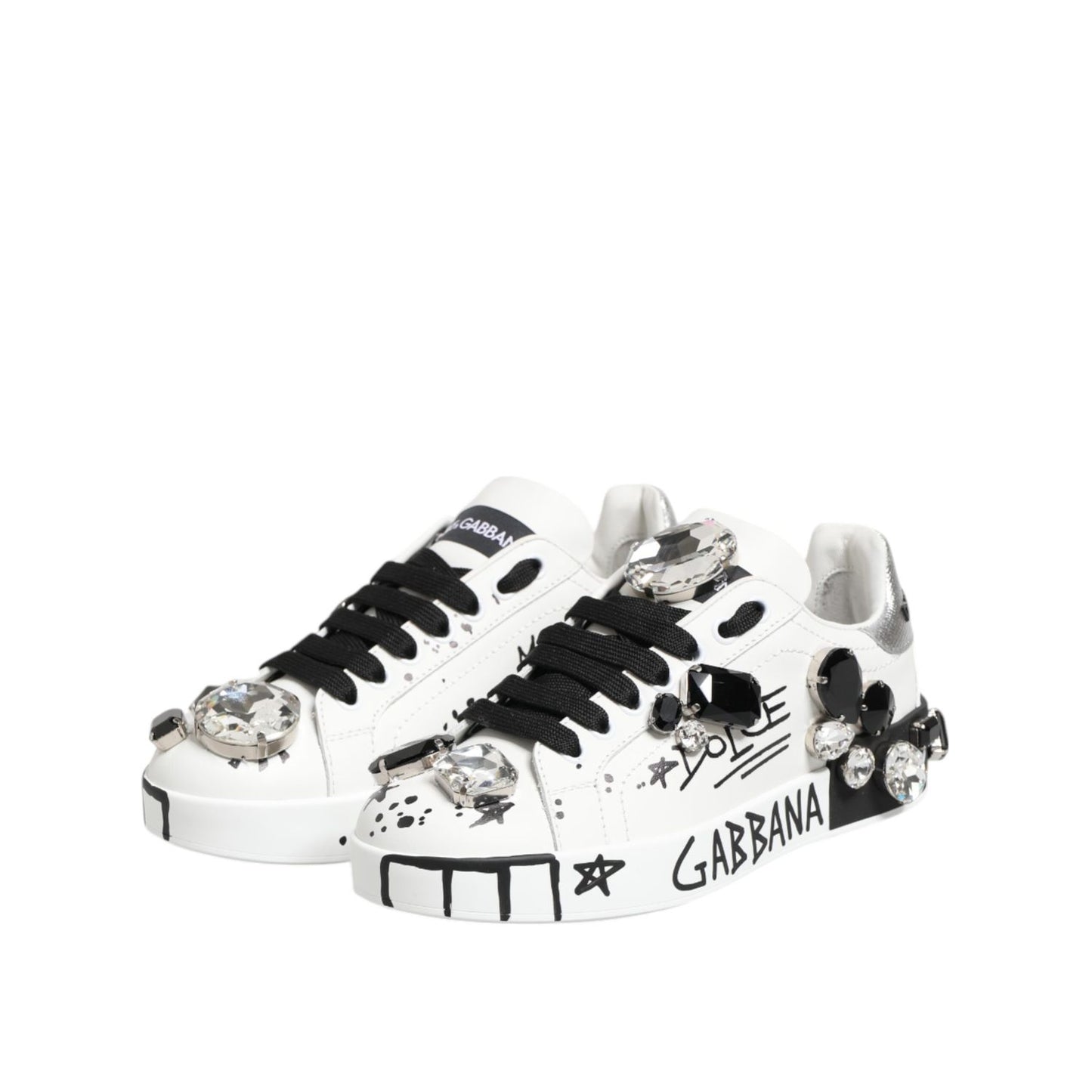 Dolce & Gabbana White Portofino Crystal Sneakers Shoes