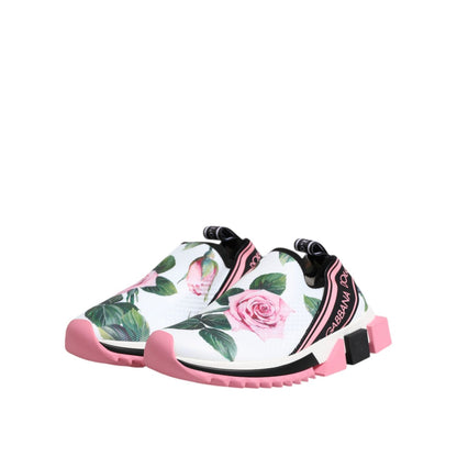 Dolce & Gabbana White Rose Print Sorrento Sneakers Shoes