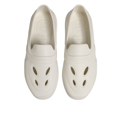 Dolce & Gabbana White Rubber Slides Low Top Sneakers Shoes with slip-on design and logo details, crafted from durable materials.