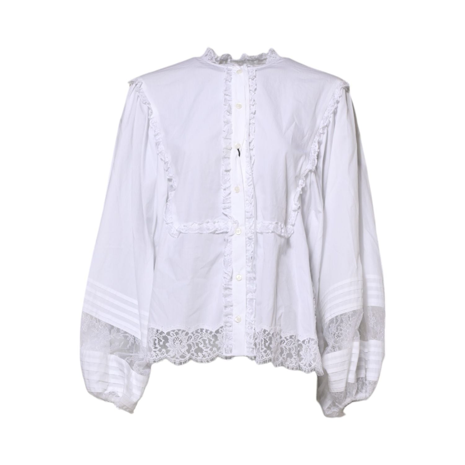 Dolce & Gabbana White Ruffled Lace Embellished Blouse Top