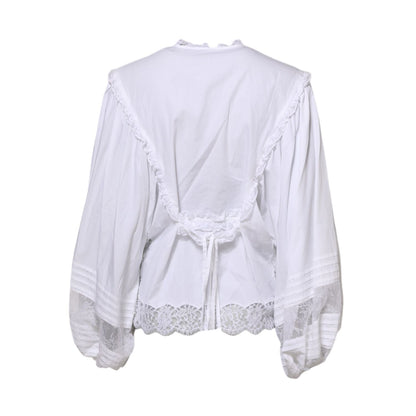 Dolce & Gabbana White Ruffled Lace Embellished Blouse Top
