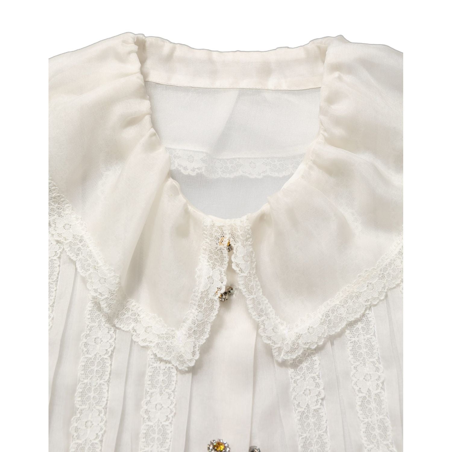Dolce & Gabbana White Ruffled Sheer Silk Buttoned Blouse Top