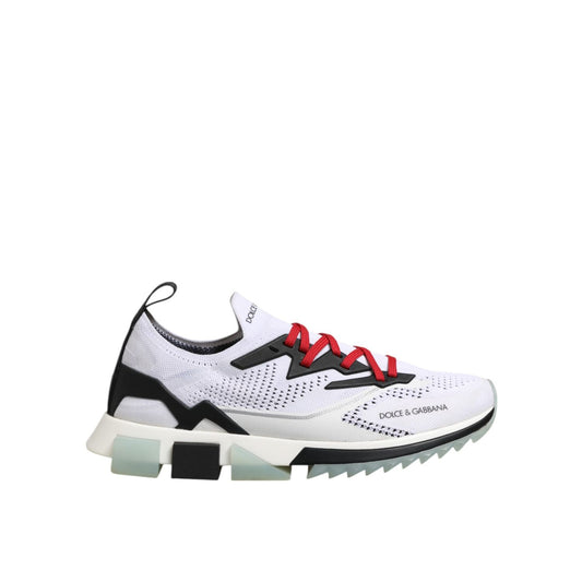 Dolce & Gabbana White SORRENTO Sport Stretch Sneakers Shoes with red laces, black and white design, rubber sole, preowned condition.