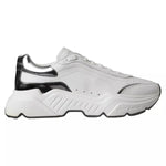 Dolce & Gabbana White Silver Leather Sport DAYMASTER Sneakers, exclusive Italian design with rubber soles and logo details.