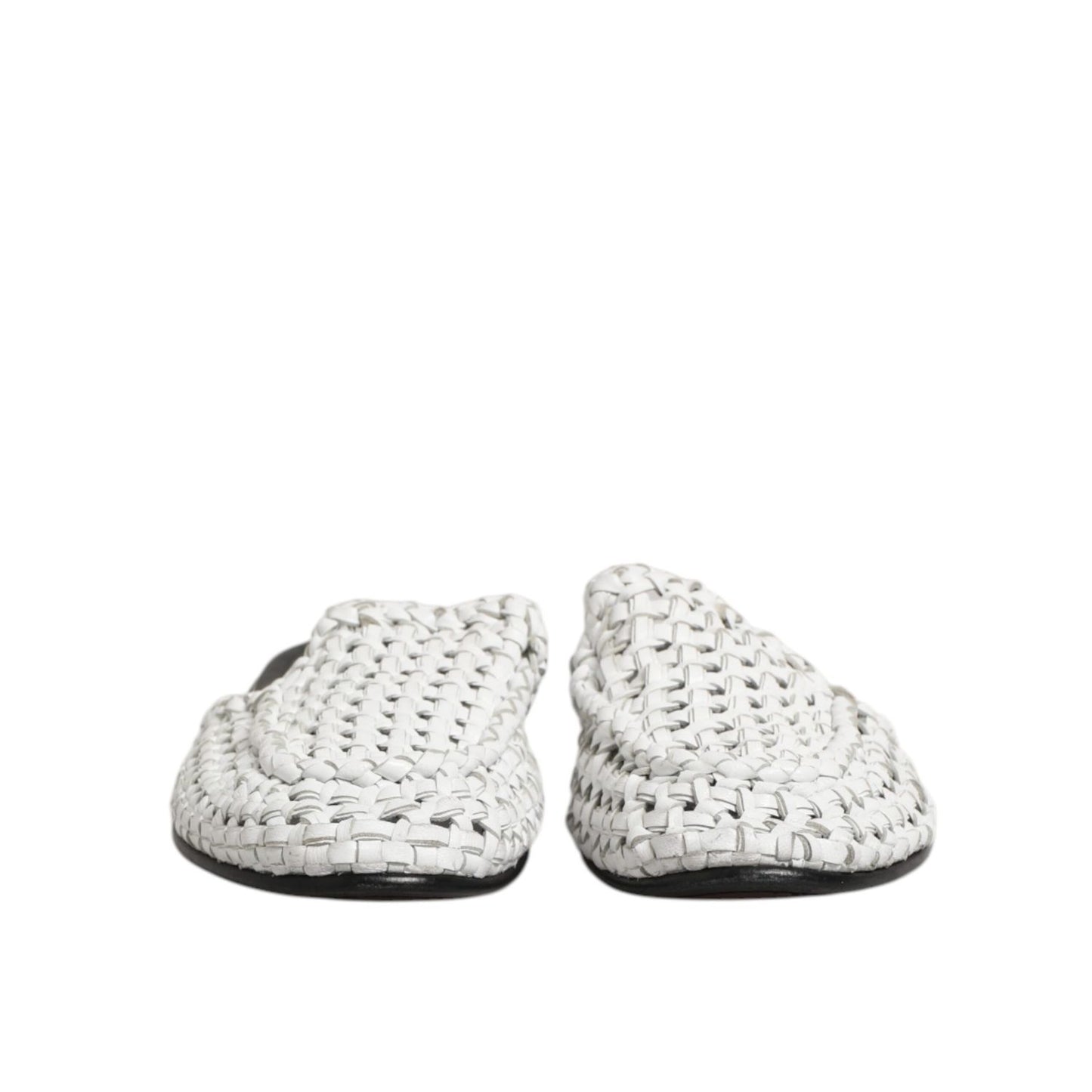 Dolce & Gabbana White Woven Slides MULES Men Sandals Shoes with open-toe design and woven details, for stylish summer wear.
