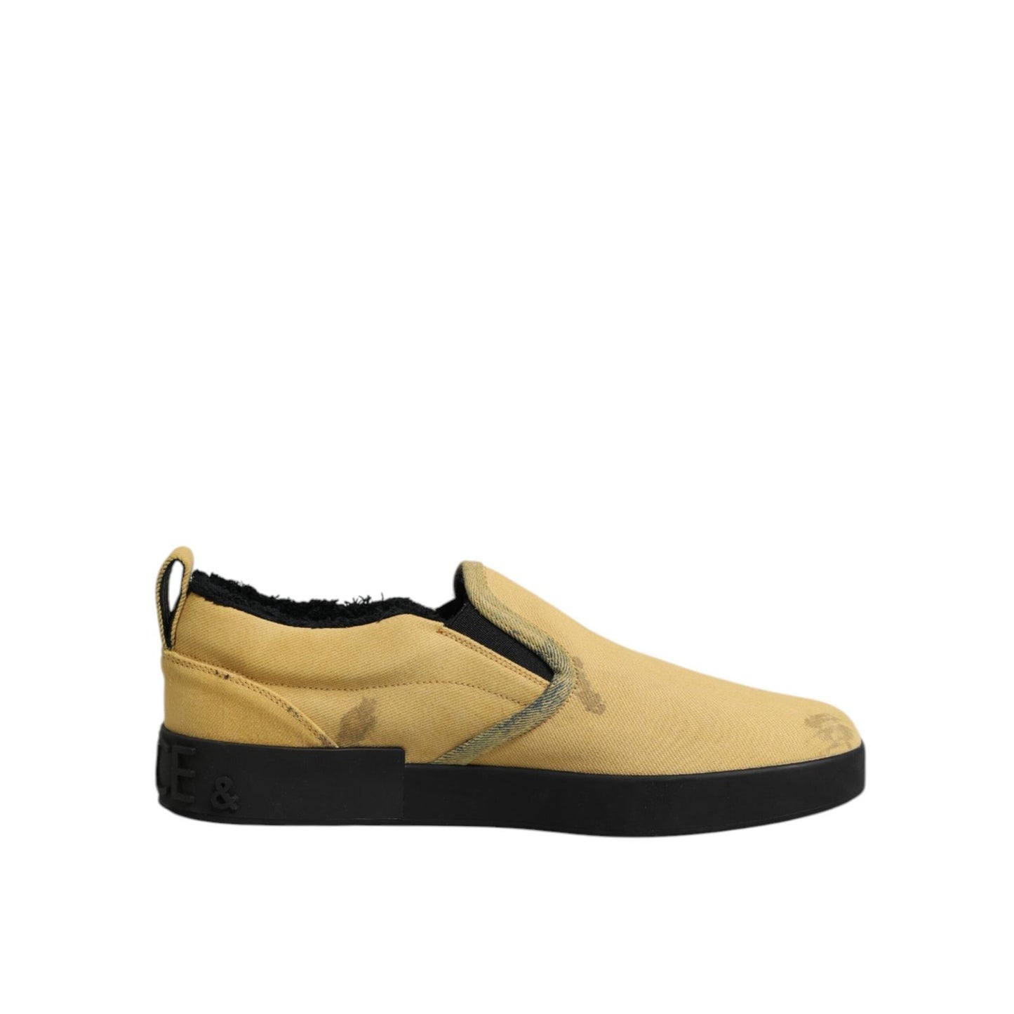 Dolce & Gabbana Yellow Cotton Low Top Slip On Sneakers Shoes with breathable material and rubber sole